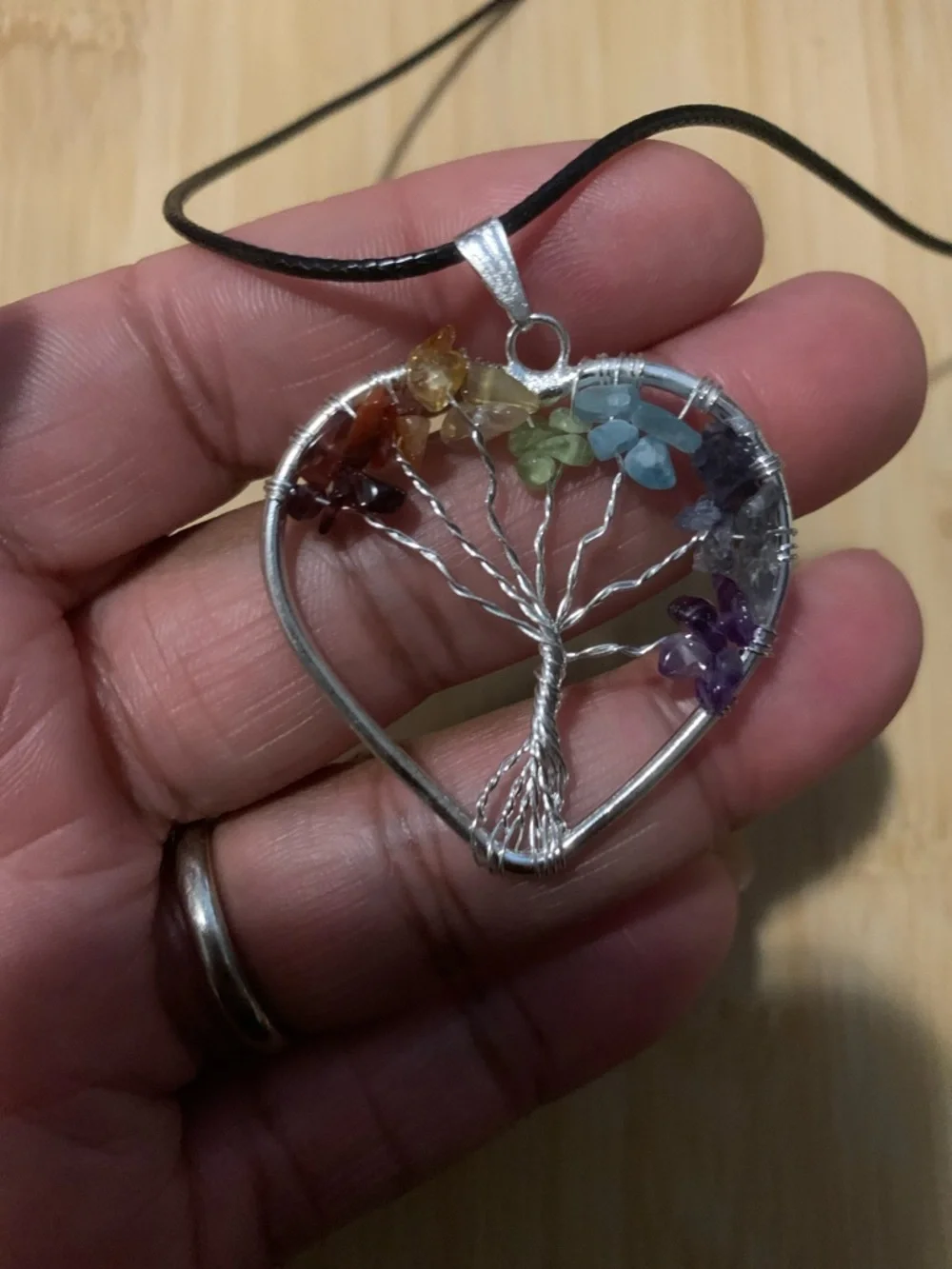 New Chakra Tree of Life Heart💜Pendant Necklace with Rainbow Gemstone Accents - Picture 2 of 3